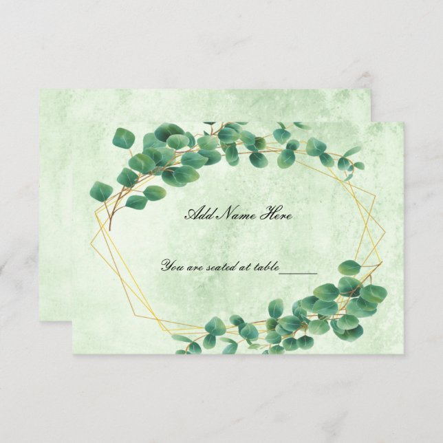 Geometric Greenery Eucalyptus Löv Place Card OSA Kort (Fram/baksida)