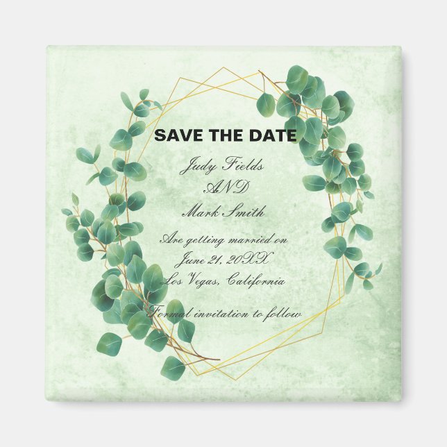 Geometric Greenery Eucalyptus Löv Save the Date Magnet (Framsidan)
