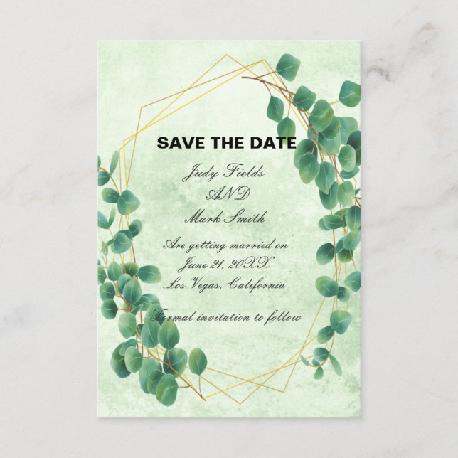 Geometric Greenery Eucalyptus Löv Save the Date Tilläggskort (Framsida)