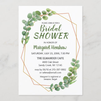 Geometric Greenery Eucalyptus Modern Möhippa Inbjudningar