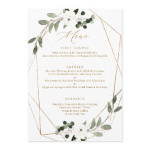 Geometric Greenery Guld Bröllop Menu