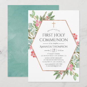 Geometric Greenery jul First Heliga Communion Inbjudningar