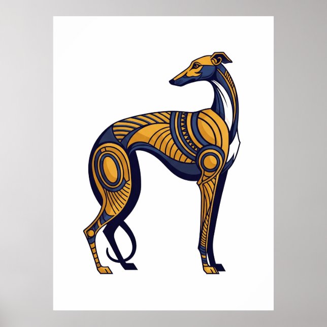 Geometric Greyhound Art Deco Tribal Style Poster (Framsidan)
