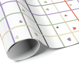 Geometric Grid Pattern with Scattered Hearts Presentpapper