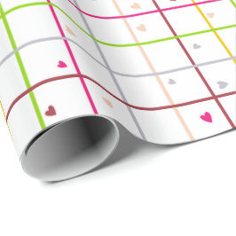 Geometric Grid Pattern with Scattered Hearts Presentpapper