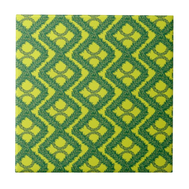 Geometric Grönt Garland Squares helgdag mönster Kakelplatta (Framsidan)