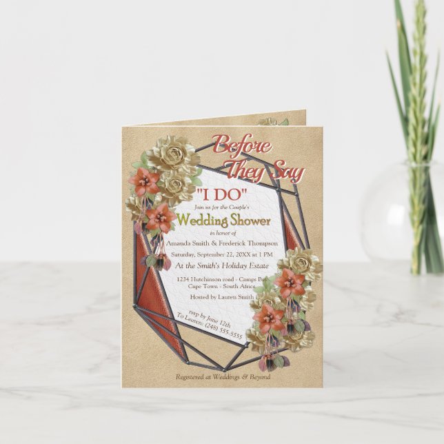 Geometric Grown Leather Art Bröllop par Shower Inbjudan (Framsida)