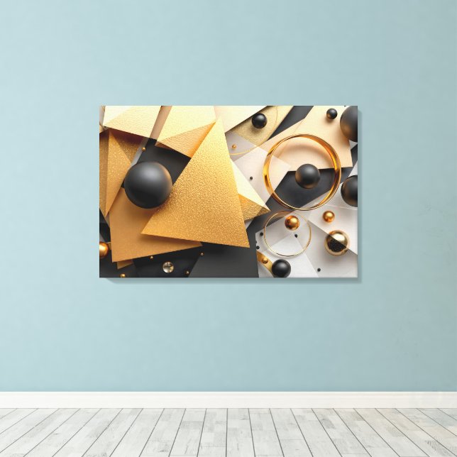 Geometric Guld & Black Elegance Canvastryck (Insitu (trägolv))