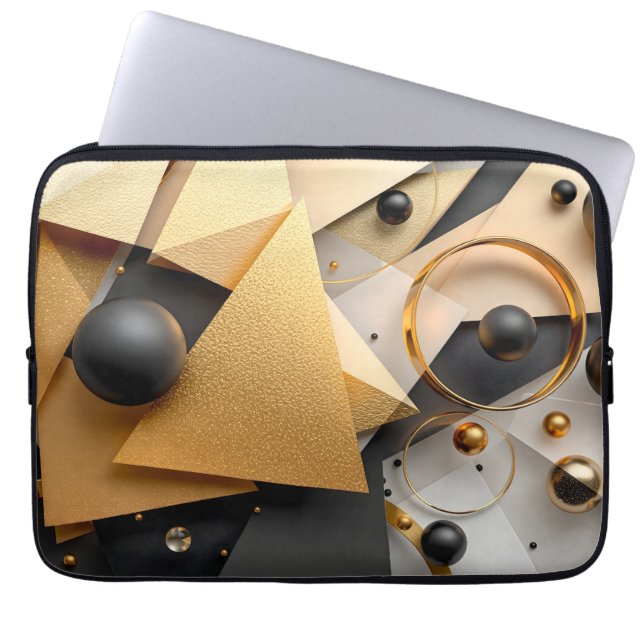 Geometric Guld & Black Elegance Laptop Fodral (Framsidan)