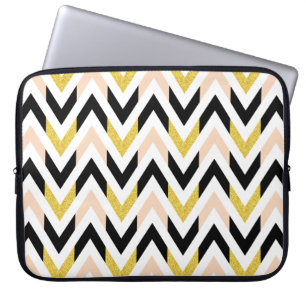 Geometric Guld, Black, White, Peachy Rosa Mönster Laptop Fodral