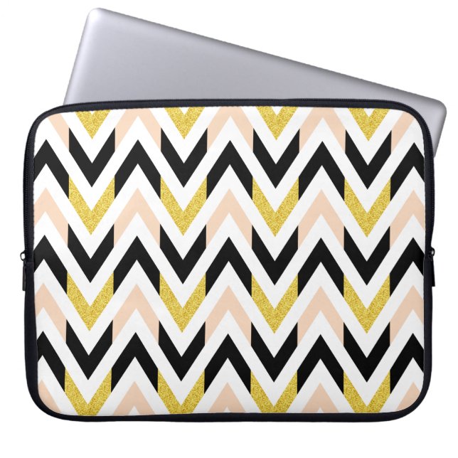 Geometric Guld, Black, White, Peachy Rosa Mönster Laptop Fodral (Framsidan)