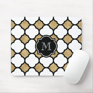 Geometric Guld Black White Quatrefoil Monogram Musmatta