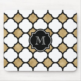 Geometric Guld Black White Quatrefoil Monogram Musmatta