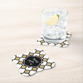 Geometric Guld Black White Quatrefoil Monogram Underlägg Papper