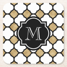 Geometric Guld Black White Quatrefoil Monogram