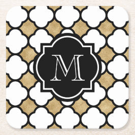 Geometric Guld Black White Quatrefoil Monogram Underlägg Papper