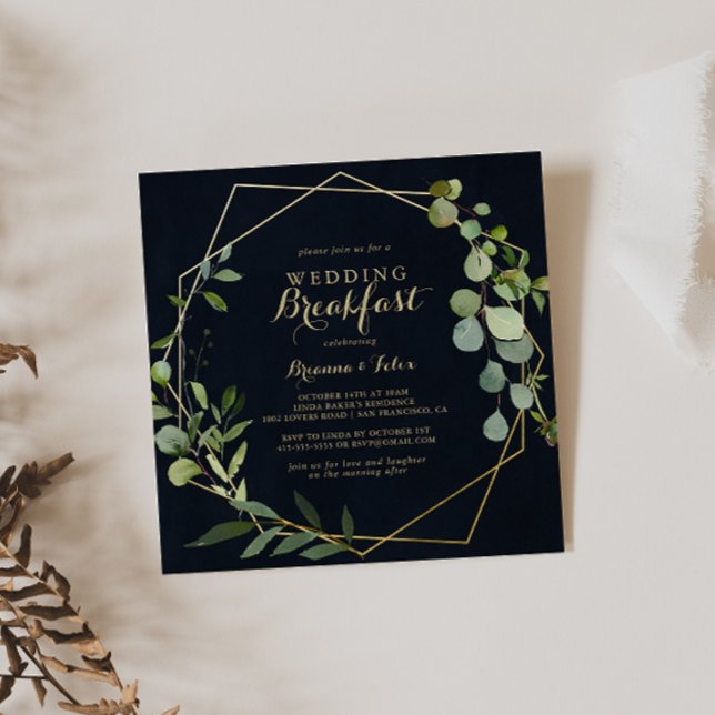 Geometric Guld Blue Grönt Bröllop Breakfast Inbjudningar (Skapare uppladdad)