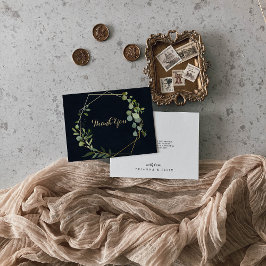 Geometric Guld Blue Grönt Eucalyptus Flat Bröllop Tack Kort