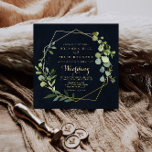 Geometric Guld Blue Grönt Front & Back Bröllop Inbjudningar<br><div class="desc">Denna geometriska inbjudan till Blått grönt före och under guld är perfekt för ett modernt bröllop. Utformningen har handmålad vacker grönt som lämnar i mörk blått bakgrund och lägger till ett guld geometriskt ram. Spara papper genom att på baksidan av inbjudan ange mer information i stället för på ett separat...</div>