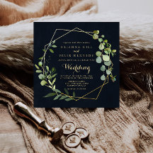 Geometric Guld Blue Grönt Front & Back Bröllop