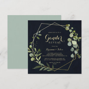 Geometric Guld Blue Grönt Gender Reveal Party Inbjudningar
