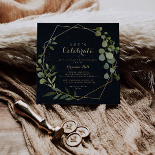 Geometric Guld Blue Grönt Låt oss Celebrate Party Inbjudningar