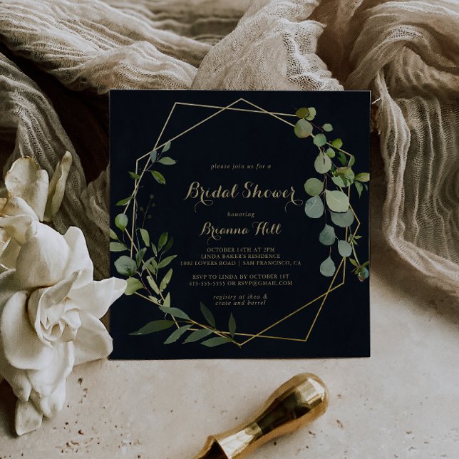 Geometric Guld Blue Grönt Möhippa Inbjudningar (Skapare uppladdad)