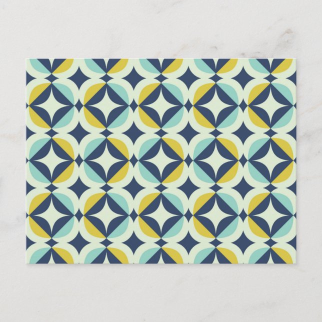 Geometric Guld & Blue Mönster Helg Vykort (Framsida)