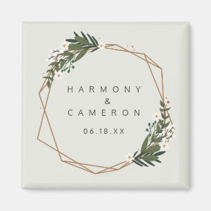 Geometric Guld Boho Greenery Wedding Favor Magnet