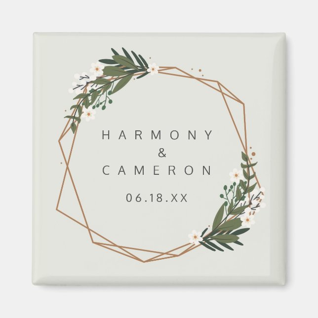 Geometric Guld Boho Greenery Wedding Favor Magnet (Framsidan)