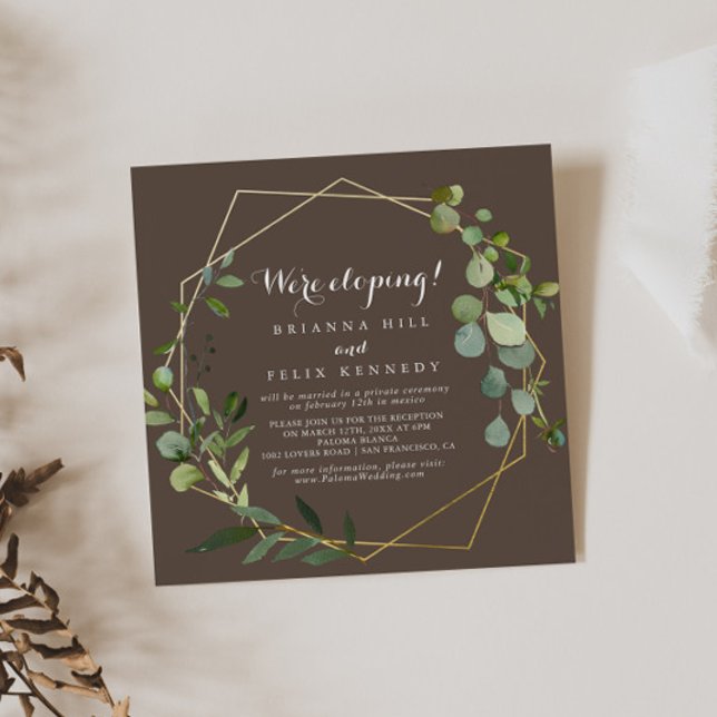 Geometric Guld Brown Grönt Elopement Recept Inbjudningar (Skapare uppladdad)