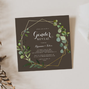 Geometric Guld Brown Grönt Gender Reveal Party Inbjudningar