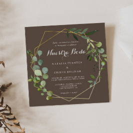Geometric Guld Brown Grönt Spanien Bröllop Inbjudningar