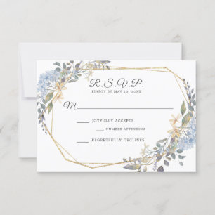 Geometric Guld Dusty Blue Blommigt Bröllop OSA Kort