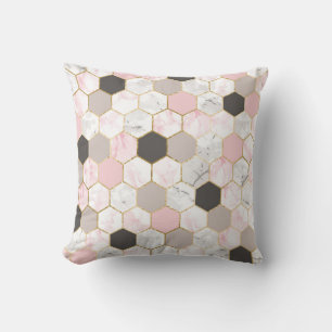 Geometric guld foil, marble hexagon mönster. kudde