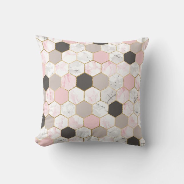 Geometric guld foil, marble hexagon mönster. kudde (Framsida)