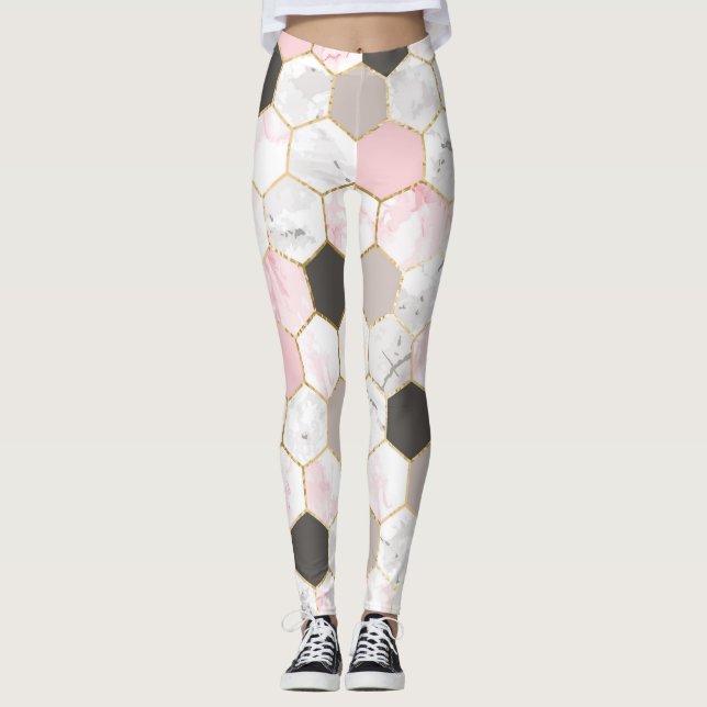 Geometric guld foil, marble hexagon mönster. leggings (Framsida)