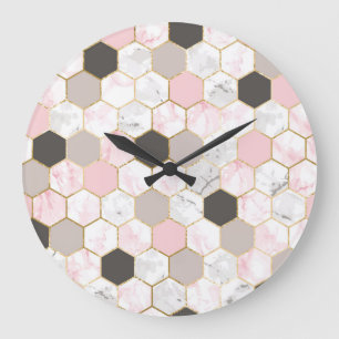 Geometric guld foil, marble hexagon mönster. stor klocka