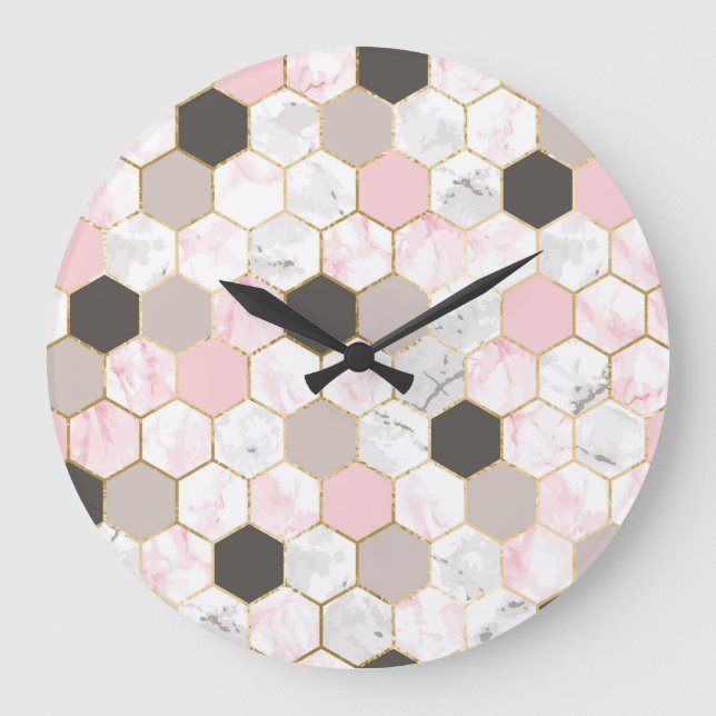Geometric guld foil, marble hexagon mönster. stor klocka (Framsida)