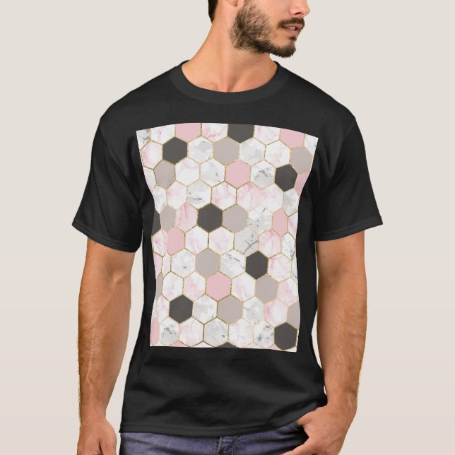 Geometric guld foil, marble hexagon mönster. t shirt (Framsida)