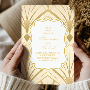 Geometric Guld Gatsby Bröllop Inbjudningar