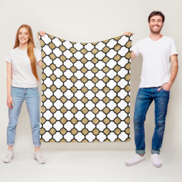 Geometric Guld Glitter Black White Quatrefoil Fleecefilt