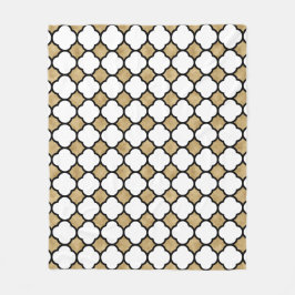 Geometric Guld Glitter Black White Quatrefoil Fleecefilt