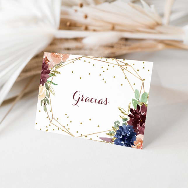 Geometric Guld Glitter-Bröllop Gracias Card Tack Kort (Skapare uppladdad)