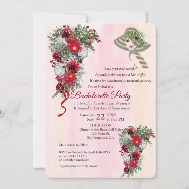 Geometric Guld Glitter Burgundy Bachelorette Party Inbjudningar (Framsida)