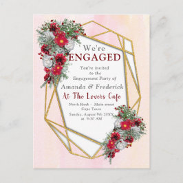 Geometric - Guld Glitter Burgundy Bouquets Inbjudan Vykort
