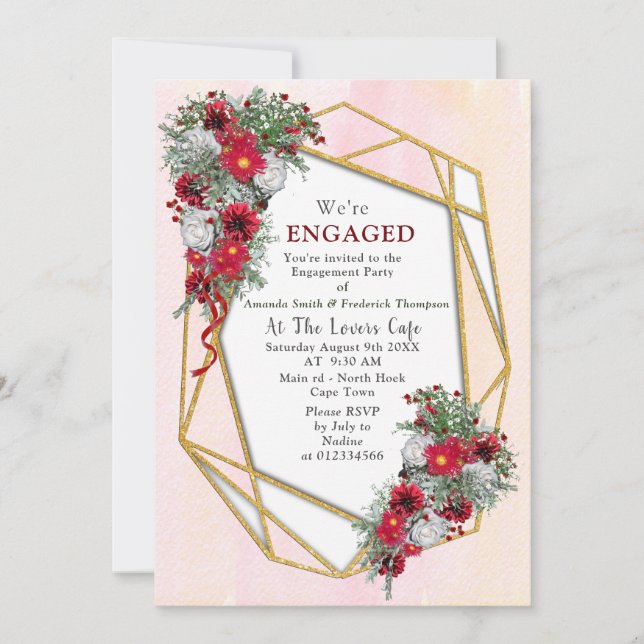 Geometric - Guld Glitter Burgundy Bouquets Inbjudningar (Framsida)