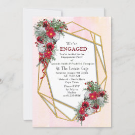 Geometric - Guld Glitter Burgundy Bouquets Inbjudningar