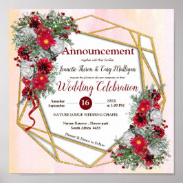 Geometric - Guld Glitter Burgundy Bouquets Poster