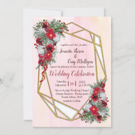 Geometric Guld Glitter Burgundy Flowers Inbjudningar